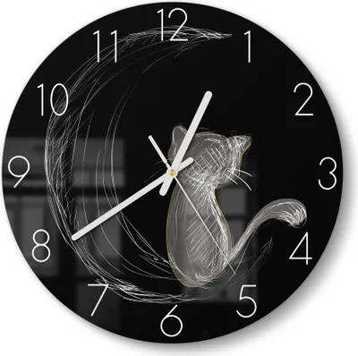 Produktbild von DEQORI Glasuhr Ø30 cm Zahlen 'Die Katze und der Mond' Wanduhr Glas Uhr Design leise
