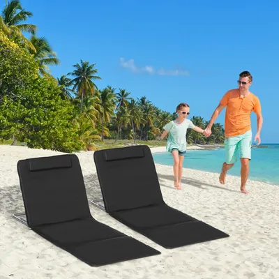 Produktbild von Strandliege klappbar 2er Set, Sonnenliege Gartenliege mit verstellbarer Rückenlehne, Seitentasche, Stahl, Schwarz | 134 x 48 x 43 cm | 2 Stück
