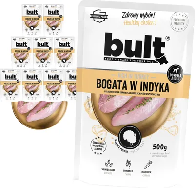 Produktbild von Bult | Feuchte Nahrung für Hunde Pute - 10x500g - 75% Fleisch - Ohne Künstliche Zusätze - Feuchtigkeitsspendend