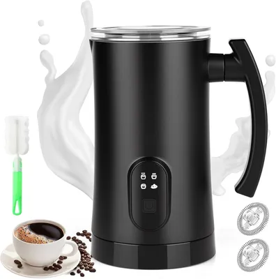 Productafbeelding van Elektrische melkschuimer 4-in-1, 400 W, 350 ml, roestvrij staal, voor warme en koude melkschuim, melkwarmer, geschikt voor cappuccino, latte en chocolademelk