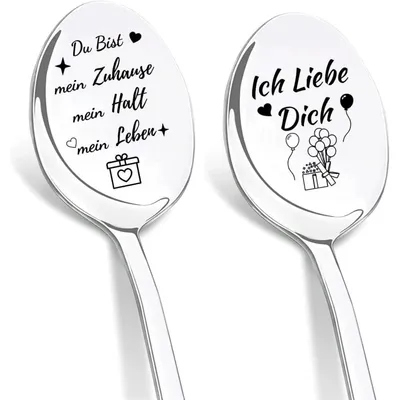 Produktbild von Kaffeelöffel 2er Set mit Gravur "Du bist Mein Zuhause, Mein Halt, Mein Leben" Edelstahl 19 cm