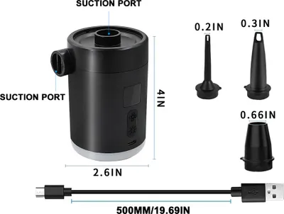 Produktbild von Tragbare Luftpumpe, kabelloser elektrischer Kompressor, Aufblasen und Entleeren mit 3 Düsen, 3-Modus-LED-Licht für Pool-AirMattress-Luftbett-Schwimmri