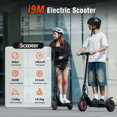 Productafbeelding van Elektrische scooter - i9m - Motor 500W - Actieradius 30 km - Banden 25,4 cm - Opvouwbaar - Bediening via app - Achterste schijfrem + elektronische rem - Zwart