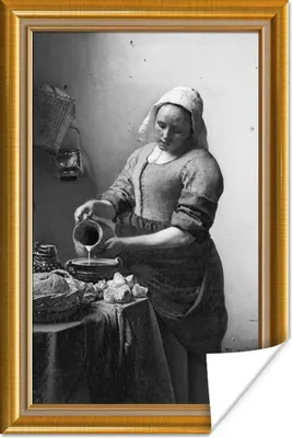 Produktbild von MuchoWow® Poster Milchmädchen - Vermeer - Rahmen - Gold 60x90 cm - Wanddekoration