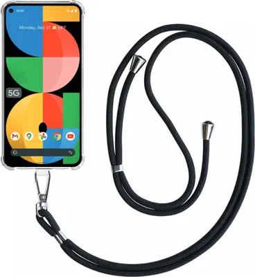 Produktbild von Handyhülle geeignet für Google Pixel 5A Transparent ShockProof mit abnehmbarem Universal Lanyard - Schutzhülle Silikon ShockProof mit Lanyard - Smartphonics