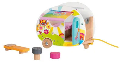Productafbeelding van Goki Houten kampeerwagen "Happy Campers", speelgoedcaravan voor kinderen