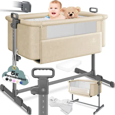 Produktbild von KESSER® Zustellbett Hubi 3in1 Baby Beistellbett Reisebett Babybett mit weich Matratze, mit Rollen Kinderbett, 5-fach Höhenverstellung, Faltbare Seitenwand für zu Hause und unterwegs