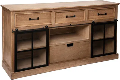 Zdjęcie produktu dla Dwudrzwiowa komoda „Danik” z naturalnego drewna 160 x 85 cm – Atmosphera, projektant wnętrz