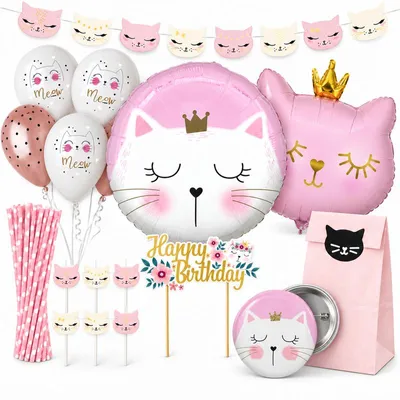 Produktbild von XXL Partyset Katze Kindergeburtstag Party Deko Katzengeburtstag Dekoration