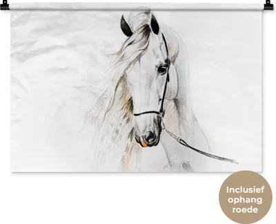 Produktbild von MuchoWow® Wandteppich Wandbehang Pferd - Aquarell - Tiere - Weiß 90x60 cm Tapisserie Dekoration Wandtuch - Wandskulpturen - Bildteppich