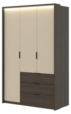 Immagine prodotto di Armadio VALDORA 3 porte con LED e 3 cassetti in rovere scuro e beige 139 cm