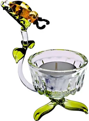 Produktbild von Teelichthalter mit Käfer Blumen 7,5cm, aus Kristallglas