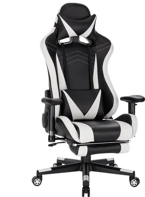 Produktbild von Happyment Luxe Gamingstuhl – Ergonomischer Gaming- und Bürostuhl mit Fußstütze – Höhenverstellbar – Weiß – Kunstleder