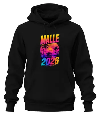 Obrázek produktu pro Malle 2026, párty, dovolená na Mallorce, retro, západ slunce, mikina s kapucí "Ballermann", černá, velikost M