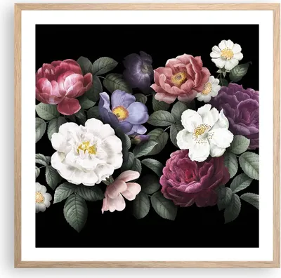 Produktbild von Gerahmtes Poster - Rahmen in heller Eiche - Blumen Blumenstrauß Komposition - 60x60 cm - Wand Bild - Wanddeko - Wandbilder - Kunstposter - Wandposter - Bilderrahmen - Bilder - P2NAC60x60-5032