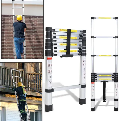 Immagine prodotto di Scala telescopica in alluminio Jayseuw 2,6 m, scala estensibile, scala pieghevole, scala multiuso, scala a gradini, scala per la casa, scala per esterni, portata 150 kg