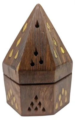Räucherstäbchenhalter aus Holz, mit Messingkohlebehälter, 12x8 cm