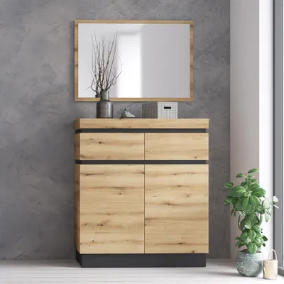 Produktbild von Garderoben-Set mit Spiegel & Schuhschrank in Eiche, modern, 2-teilig - COLCHESTER-129