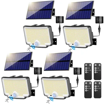 Solar-Außenstrahler 310 LEDs, 3 Modi, 270°, Fernbedienung, 4 Stück