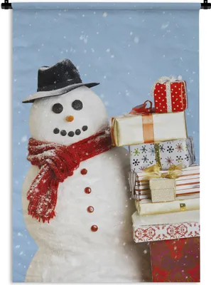 Produktbild von MuchoWow® Wandteppich Wandbehang Ein Schneemann mit Weihnachtsgeschenken 60x90 cm Tapisserie Dekoration Wandtuch - Foto-Teppich - Abwaschbar