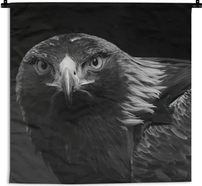 Produktbild von MuchoWow® Wandteppich Wandbehang Bussard - Vogel - Tiere - Schwarz - Weiß 90x90 cm Tapisserie Dekoration Wandtuch - Wandaufhänger