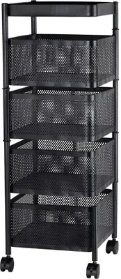 Produktbild von Küchen-Trolley mit 5 Ebenen, 3 drehbare rechteckige Körbe, 4 Rollen 2 mit Feststellbremse, Größe (HxBxT) ca. 77 x 35 x 35 cm