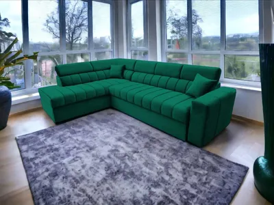 Obrázok produktu pre FurMeb24 ECKSOFA KENNO MAXI 300 x 210 cm ZELENÁ - ľavá strana - s posteľným boxom a funkciou spánku