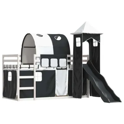Immagine prodotto di Letto a Castello con Scivolo e Tende Bianco e Nero 80x200 cm