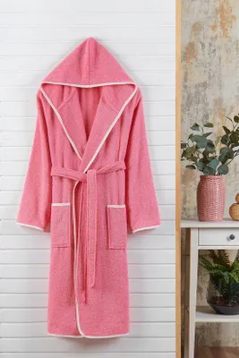 Immagine prodotto di Accappatoio con cappuccio Teksmoda in cotone, taglia M, rosa