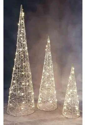 Image de Set de 3 cônes en fil métallique 90 LEDs blanc chaud