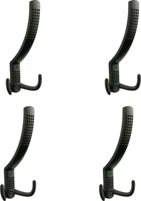Produktbild von Elegante schwarze Metallhaken für Handtücher und Kleidung – 4er Set mit einfacher Montage und langlebiger Zinklegierung, ideal für Bad, Küche oder Flur.