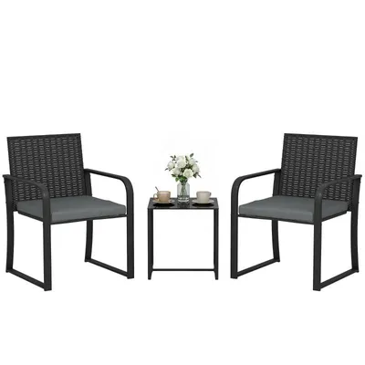 Produktbild von Dreiteiliges Gartenmöbelset – Gartenmöbelset – Rattanmöbelset – Terrassenmöbelset – Bestehend aus zwei Stühlen und einem Tisch – Schwarz