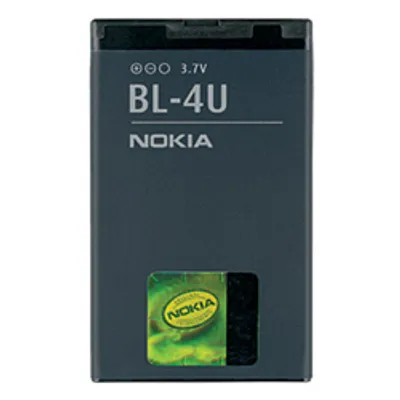 A close-up studio shot of a Nokia BL-4U battery.