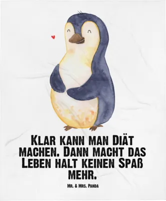 Produktbild von Mr. & Mrs. Panda Fleecedecke Pinguin Diät - Weiß - Geschenk, Kinderdecke, Babydecke, Motivation, Foodbaby, Abnehmen, Erstlingsdecke, Plaid, Schlummerdecke, Selbstliebe