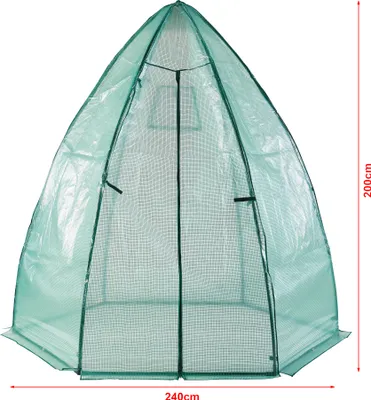 A green greenhouse tent.