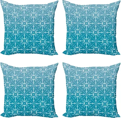 Produktbild von ABAKUHAUS Blau und weiß Kissenbezug Set (4 Stück), Anker Wasser, Moderner Doppelseitiger Digitaldruck, 40 cm x 40 cm, Blassblau Weiß