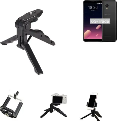 Produktbild von K-S-Trade Stativ Tisch-Ständer Dreibein Handy-Stativ Ständer kompatibel mit Meizu M6S Mini-Stativ Smartphone Tripod Handy-Stativ aus Plastik schwarz