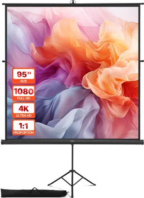 Immagine prodotto di VEVOR schermo di proiezione a treppiede (70 x 70 pollici) con grandangolo a 160°, schermo per proiettore da interno ed esterno 1:1 4K HD, schermo cinematografico portatile con borsa di trasporto per presentazione home cinema