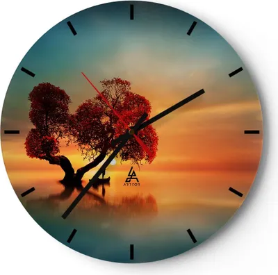 Produktbild von Wanduhr - Rund - Glasuhr - See Natur Nacht - 40x40cm - Schleichendes Uhrwerk - Lautlos - zum Aufhängen bereit - Dekoration Modern - Wanddekoration aus Glas - C3AR40x40-3458