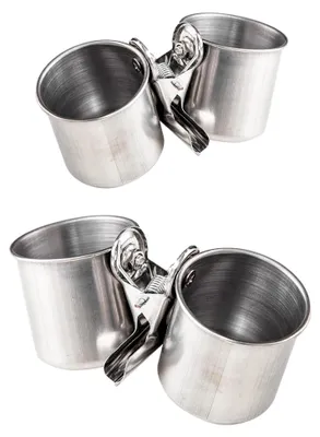 Produktbild von 2 Stück Edelstahl Vogel Futternapf, Futterbecher für Vögel mit Clip, Doppeltassen Futterspender für Papageien