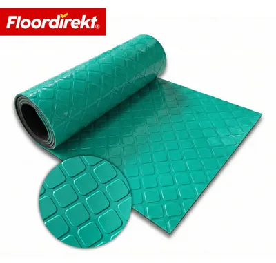 Immagine prodotto di Pavimento in PVC Floordirekt Check Quadra, 110 x 100 cm, antiscivolo e facile da pulire, effetto quadrato, taglio su misura, per garage, officine e magazzini, verde