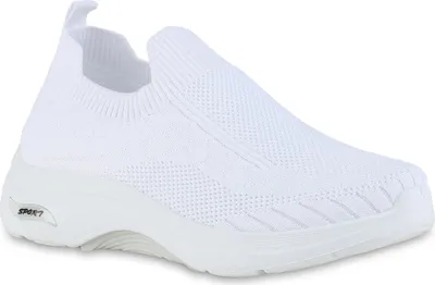Produktbild von VAN HILL Damen Slip Ons Sportschuhe Sportliche Strick Profil-Sohle Schuhe 841625, Farbe: Weiß, Größe: 40