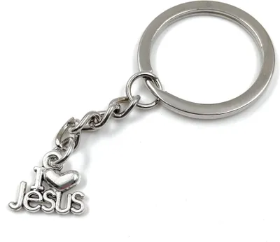 Produktbild von Onwomania Jesus Christentum I love Herz Schlüsselanhänger Metall Glücksbringer in Alu Geschenkbox, ideal zum Verschenken