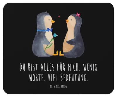 Produktbild von Mr. & Mrs. Panda Mousepad Pinguin Pärchen - Schwarz - Geschenk, Liebe, Hochzeit, mauspad laptop, Verlobung, Pinguine, Liebespaar, Mouse Pad, pc, mausunterlage