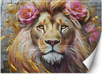 Produktbild von Vlies fototapete Löwe Blumen Tiere 150x105 cm Feeby Gold inkl. Kleber einfache Montage