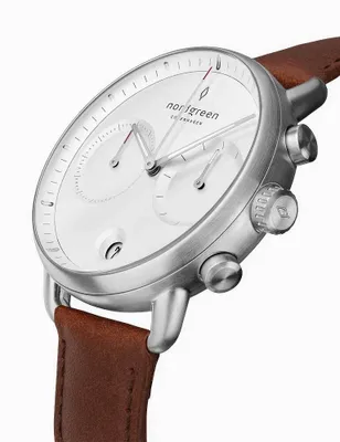 Produktbild von NORDGREEN PI42SILEBRXX Herren-Armbanduhr, Edelstahl-Gehäuse, Leder-Armband