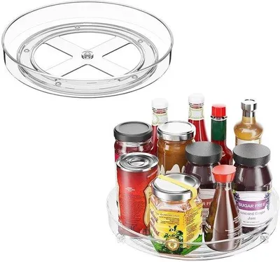 Produktbild von Unyqoos® Transparente Drehteller 2er-Set – 360° Lazy Susan aus lebensmittelechtem PET für Küche, Kühlschrank & Bad