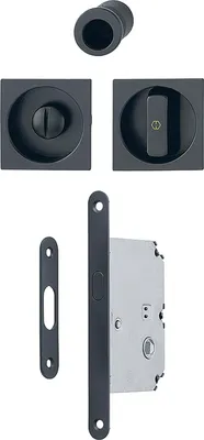 Produktbild von HOPPE Schiebetürmuschel Set 4921 - WC mit Schloss, eckig, schwarz matt
