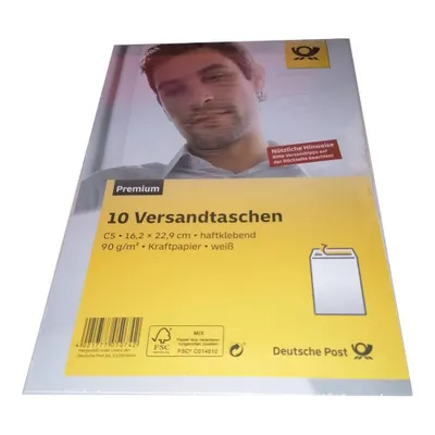 Produktbild von 10 Versandtaschen C5 weiß haftklebend ohne Fenster