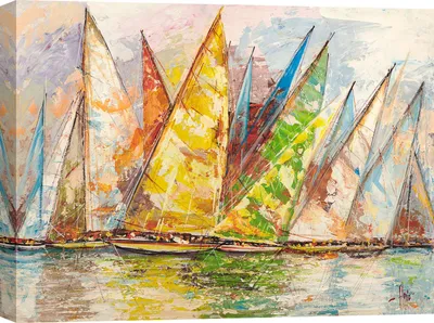 Immagine prodotto di Stampa su tela con barche a vela - Luigi Florio, Regata di primavera - 120x90 cm